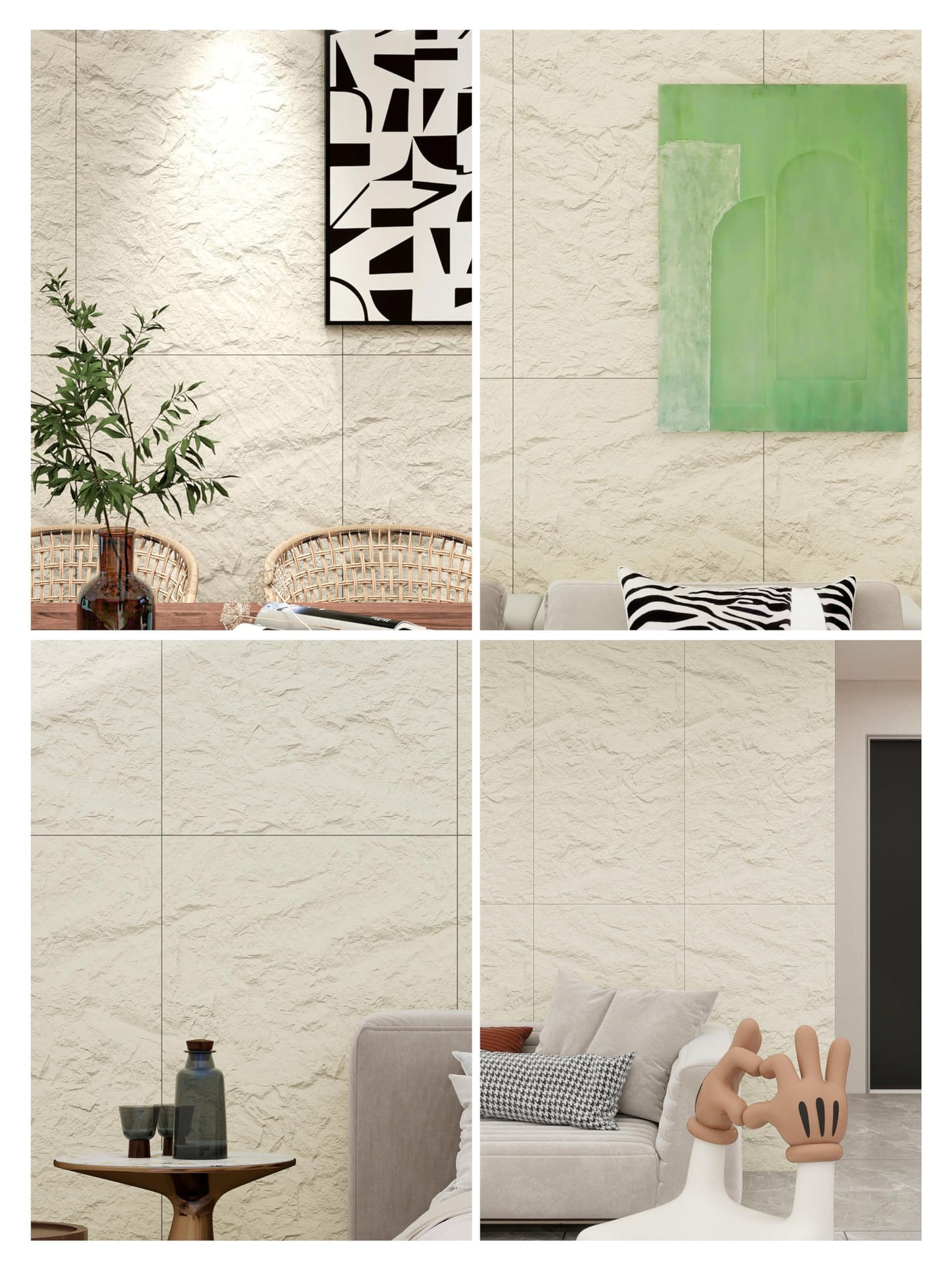 ARTSLAT 4-Pack 3D PU Stone Wall Panels for Interior Decor - Marble White, 43.30"x23.62"x0.47" | Faux Stone Accent Wall Tiles, Lightweight & Waterproof