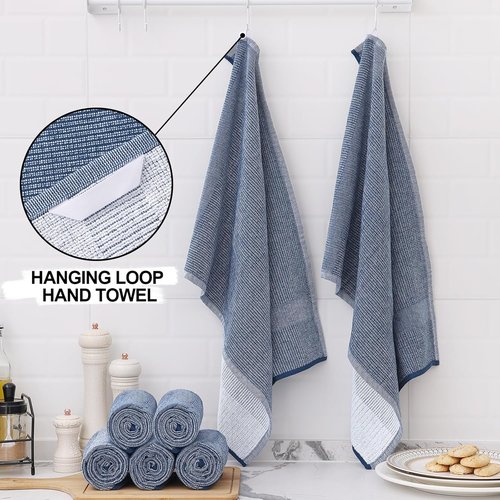 Homaxy Premium Kitchen Towels - Highly Absorbent 380 GSM Cotton Tea Towels | 6 Pack, Navy Blue (18”x28”)
