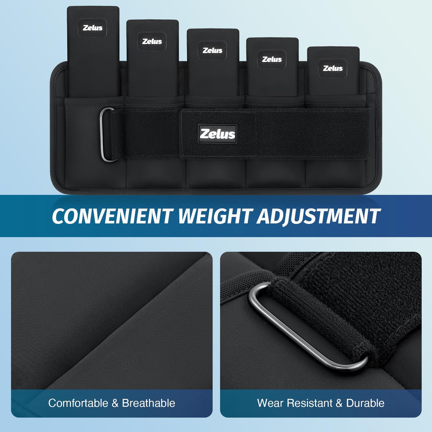 ZELUS 1 Pair Adjustable Ankle Weights, 0.8-4 lb Z-Fit Ankle Weights for Women Men, Ultra Thin Leg Weights for Women with Adjustable Straps, 0.4-2 lb per Arm Weight for Gym Home Yoga Jogging Walking