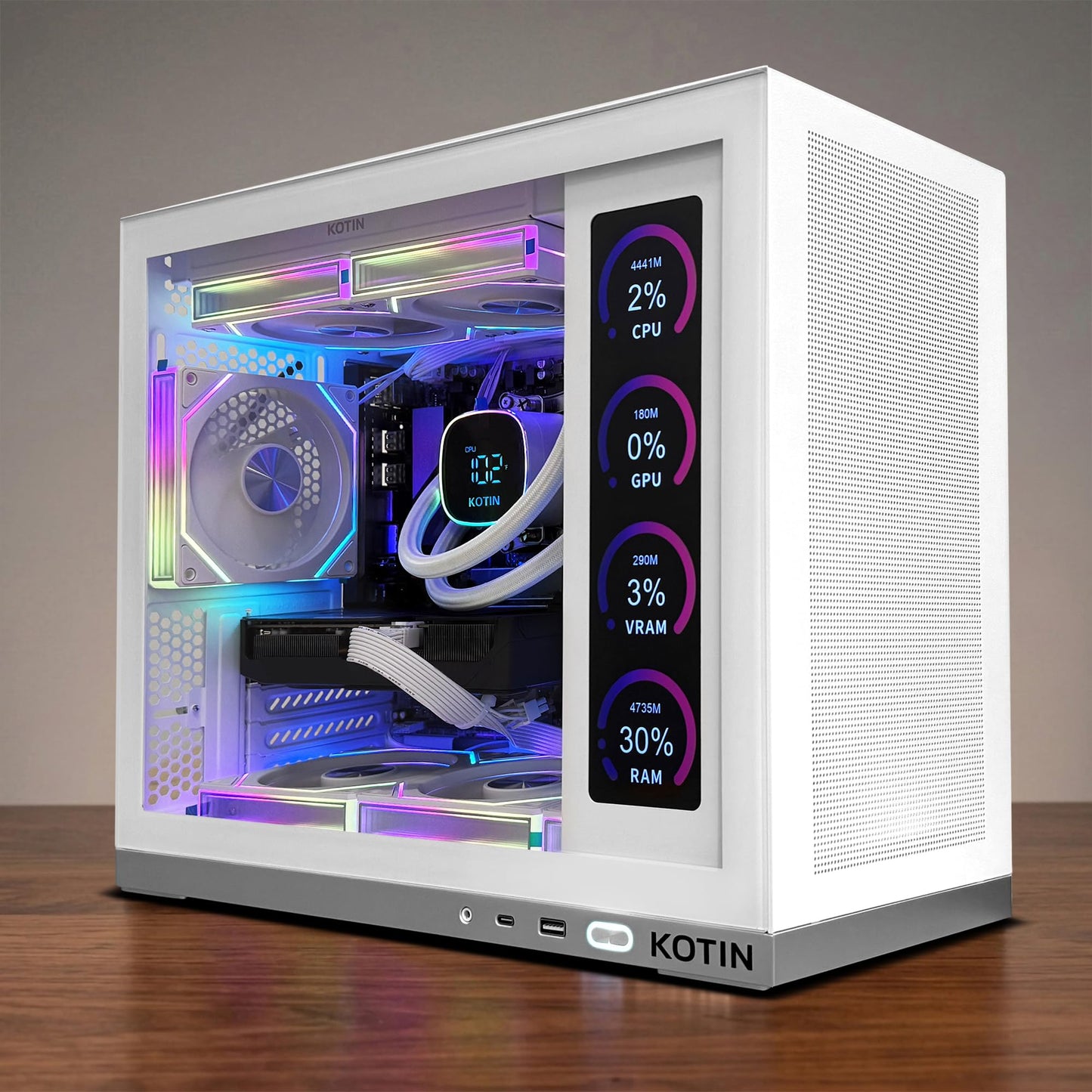 KOTIN Prebuilt Gaming PC Desktop Computer, Ryzen 7 7800X3D, RTX 5060 Ti 8GB, 32GB DDR5 6000MHz, 1TB PCIe 4.0 SSD, 11.3" Display, 240mm Liquid Cooler, WiFi 7, Windows 11 Home, ARGB White Tower G50W