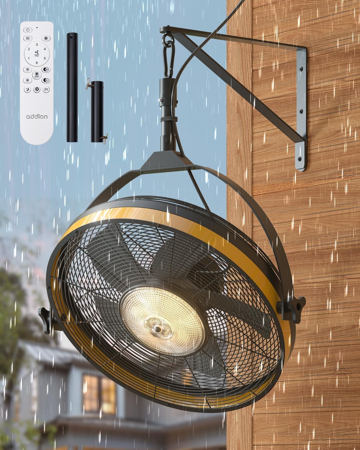 addlon 20" Outdoor Ceiling Fan with Light for Patios, IP65 Waterproof Gazebo Fan with Remote&APP Control,360° Adjustable Tilt,6 Speeds,3CCT Dimmable, Wall Mount Ceiling Fan with Hook Hanging for Porch