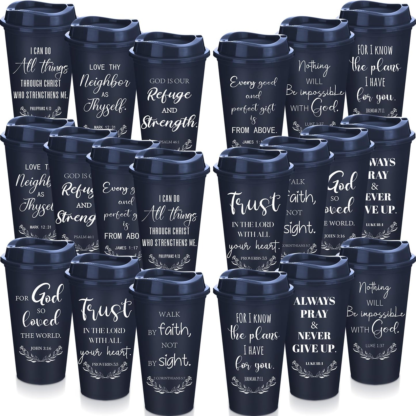 Skylety 60 Pack Christian Gifts for Men Women 16oz Reusable Bible Verse Tumbler Bulk Plastic Coffee Cup with Lid Inspirational Religious Church Gift for Mother Father Birthday (Blue)