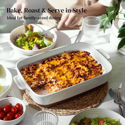 DOWAN Ceramic Casserole Dish - 9x13 Deep Lasagna Pan, 4.3 Quart Oven Safe Baking Dish in Alabaster White