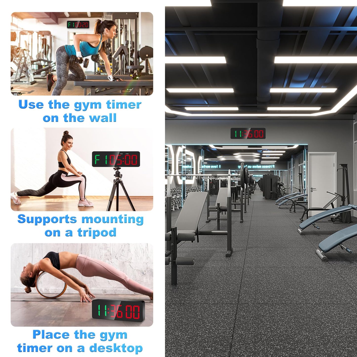 Samshow Gym Timer - Large Digital Gym Interval Workout for Fitness Enthusiast | 6 Display Modes Gym Timer Clock for Home Gym Garage Living Room Classroom Office