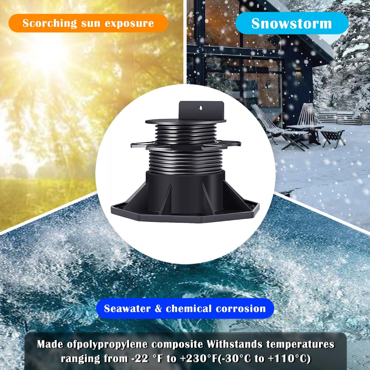 12Pack Adjustable Deck Support Pedestal Deck Foundation Base Support，Used for Floating Deck Platform Deck Floor Height Adjustment Raising, Adjustment Raising from 2-3/8" to 5-1/2", Black