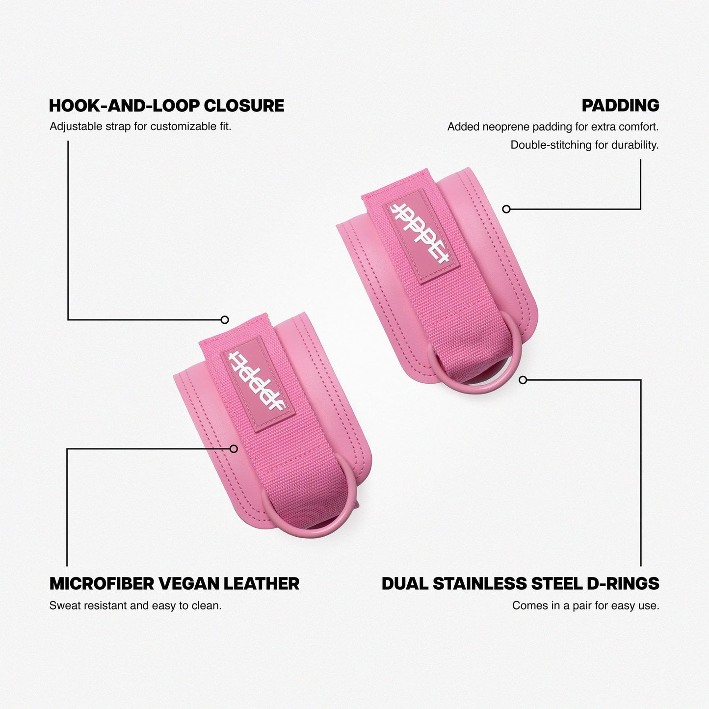 UPPPER Ankle Straps for Cable Machines (Pair) – Double D-Ring, Adjustable, Padded for Comfort – Ideal for Kickbacks, Glute Workouts, and Lower Body Exercises for Women and Men | Premium Fitness Gear (Pink)