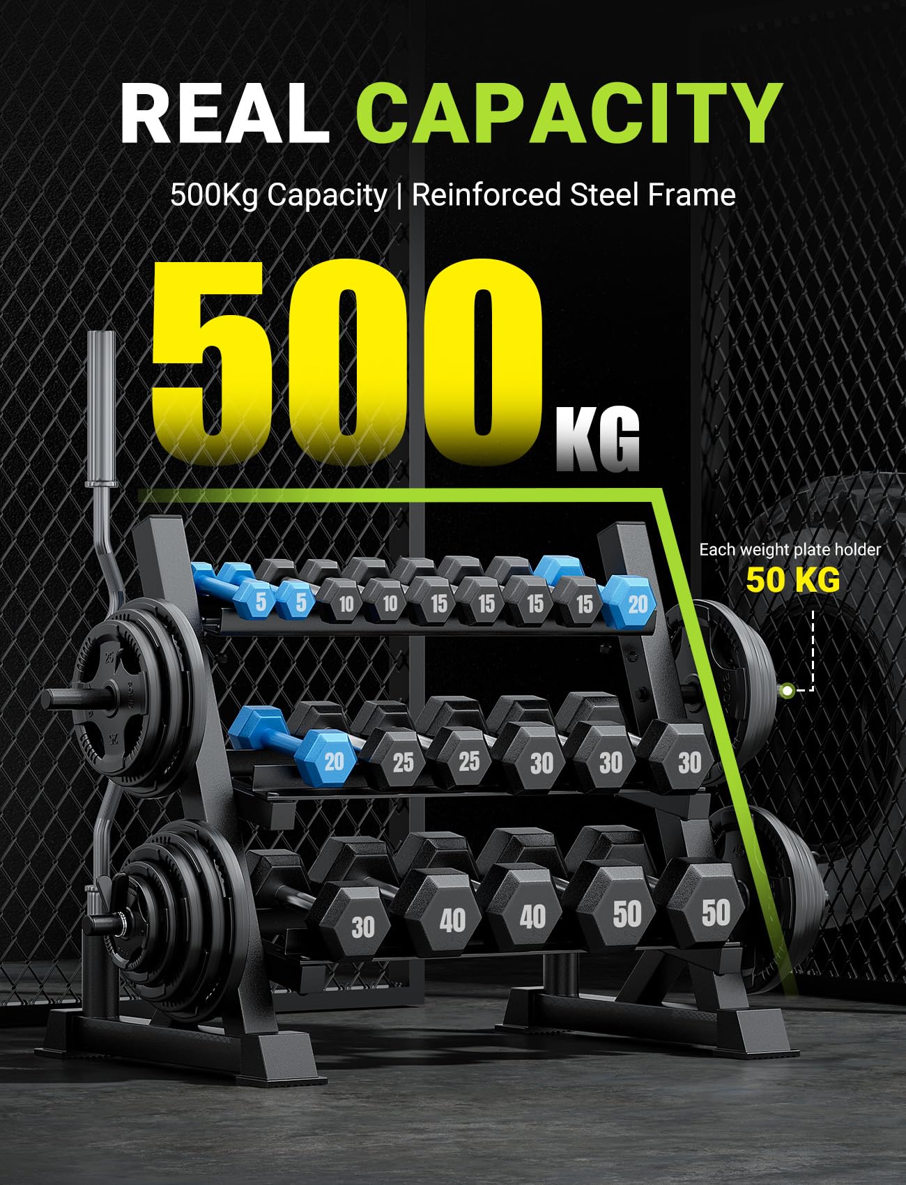 YOLEO Dumbbell Rack Stand Only, 1100LBS Heavy Duty Weight Rack for Home Gym, Adjustable 3-Tier Weight Storage Rack for Dumbbells, Barbells, Kettlebells & Weight Plates, Compact Workout Equipment Organizer