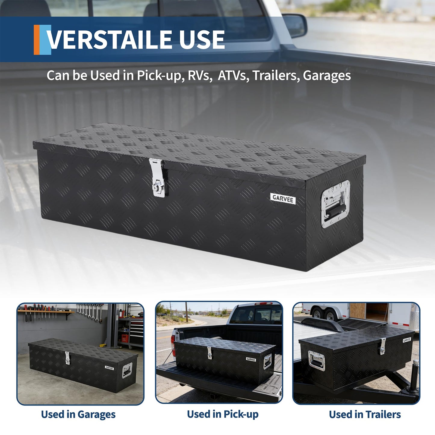 Garvee 30 Inch Aluminum Truck Bed Tool Box - Heavy Duty Diamond Plate Tool Chest with Lock and Keys | Storage Organizer for Pickup Trucks, RV, Trailers | Side Handles, 30 x 13 x 9.6 Inches, Black