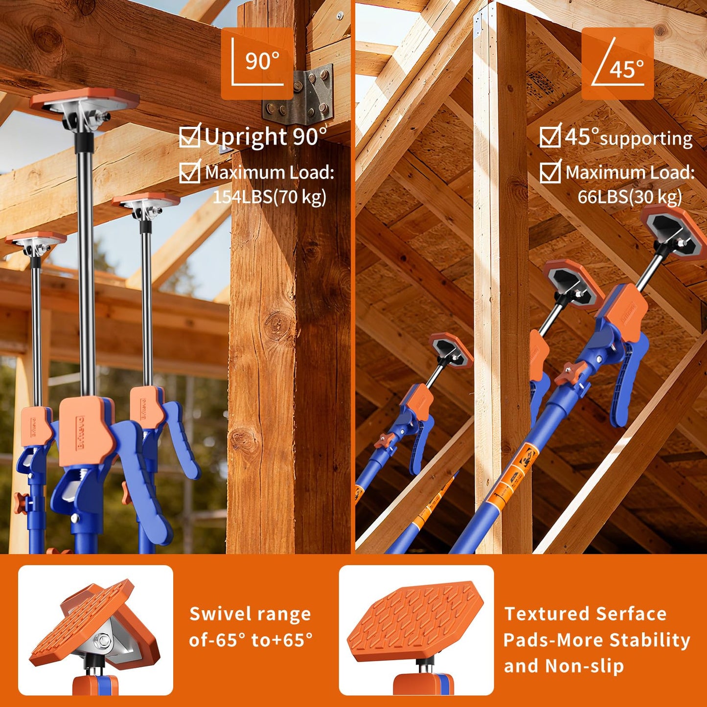 Britevo 4PK Adjustable Telescopic Support Pole, 54-115 inch Cabinet Jack, Heavy Duty 3rd Hand Support System, 154lbs Load-Bearing for Drywall Lift, Dust Barrier, Cargo Bar