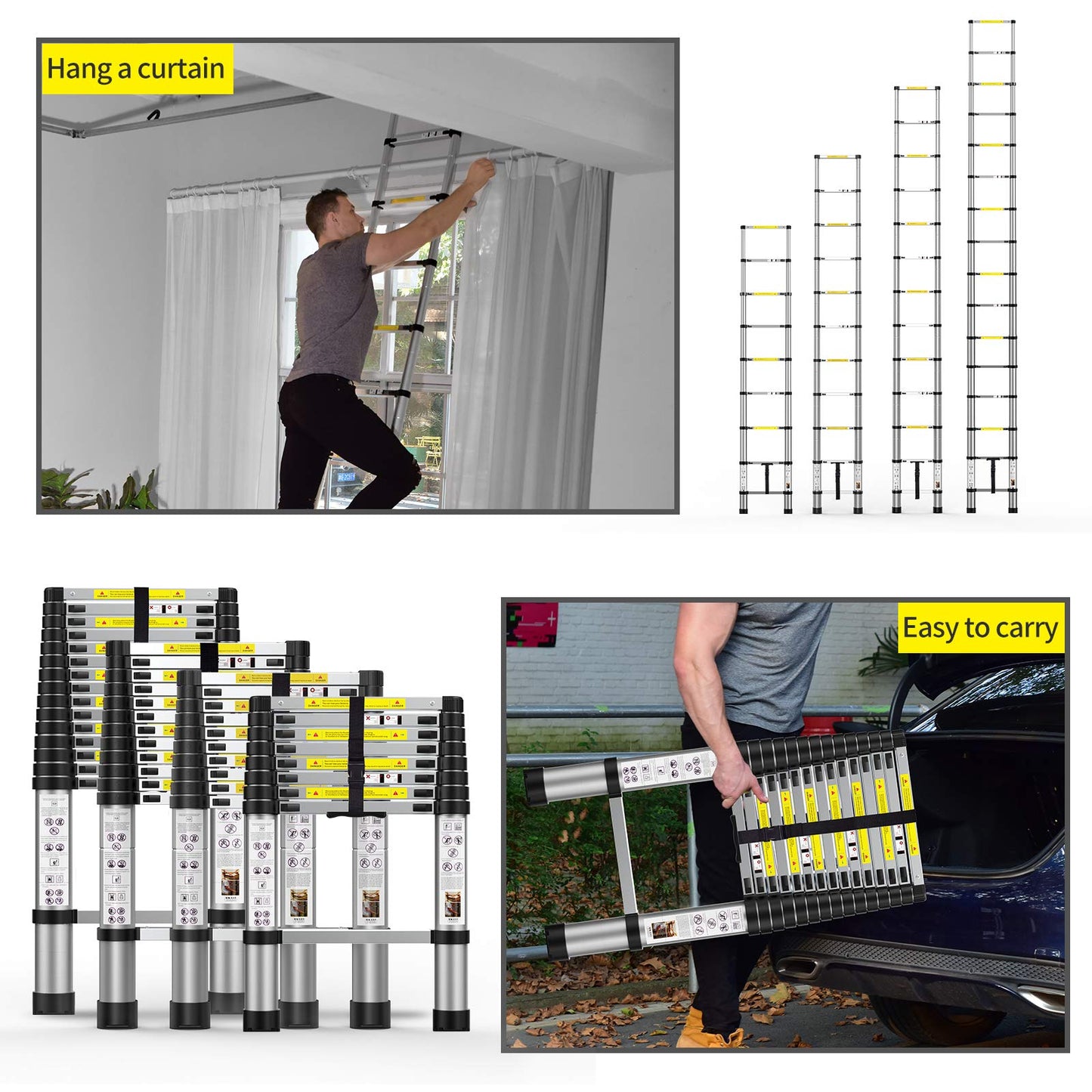 Telescoping Extension Ladder 10.5FT, Aluminum Telescopic Ladders with Carry Bag for Outdoor Indoor Use