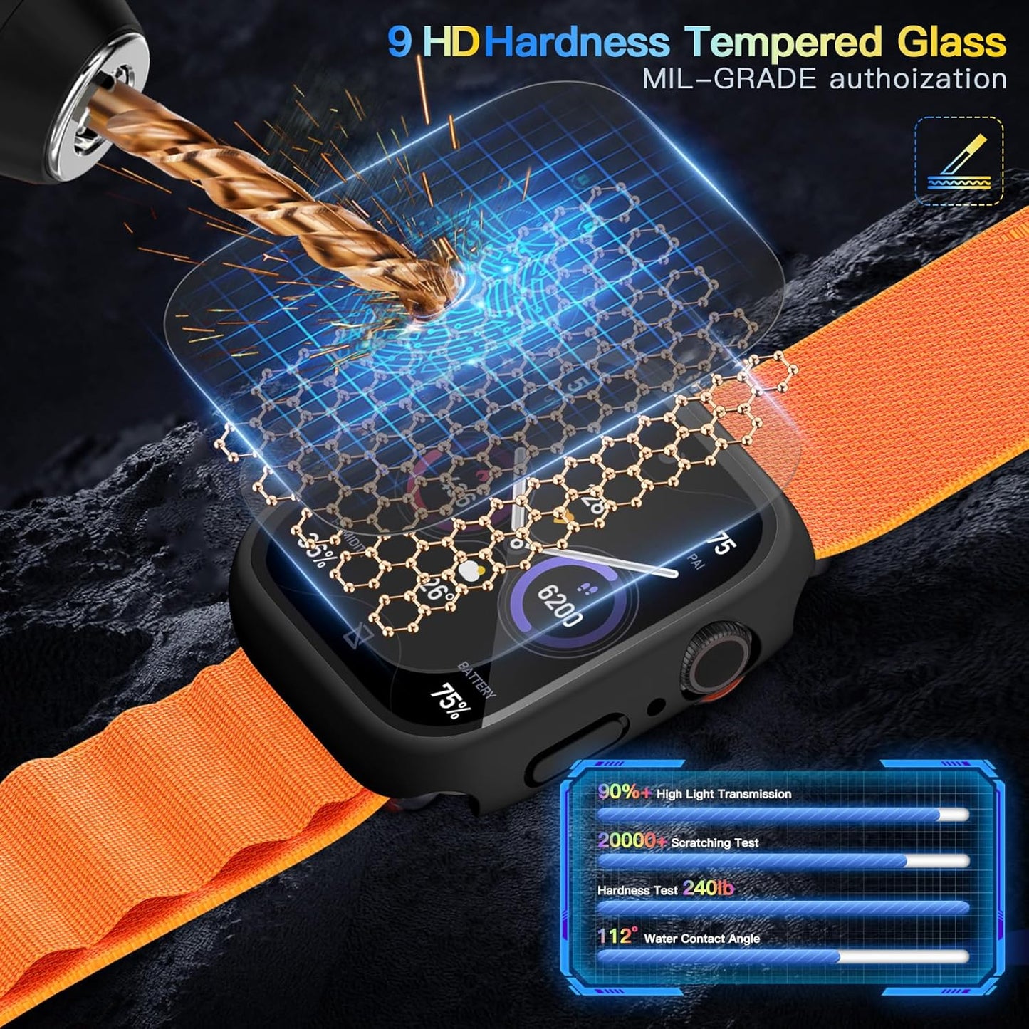 2 Pack 2nd 3 6 5 4 44mm, Waterproof Privacy Hard PC Case with Tempered Glass Screen Protector for Apple Watch SE SE Gen