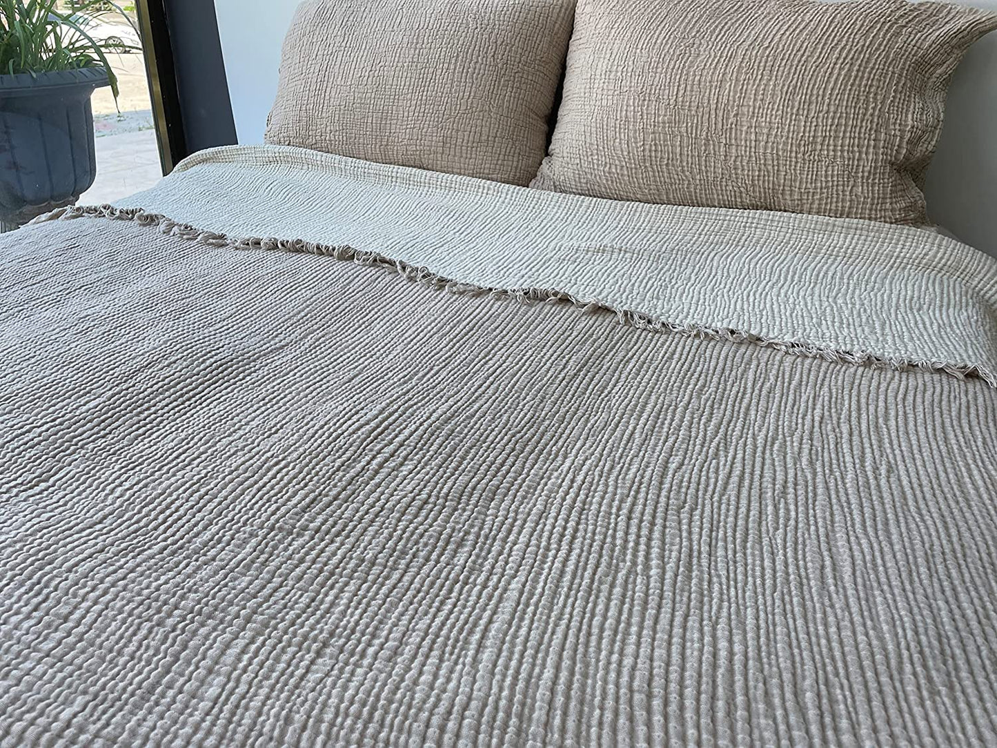 DEKADRON 100% Cotton Muslin Throw Blanket, 4 Layers Bedspread, Soft Turkish Cotton Muslin Bed Cover, Reversible Coverlet, Mink (Full/Queen Size 91x95-230x240cm)