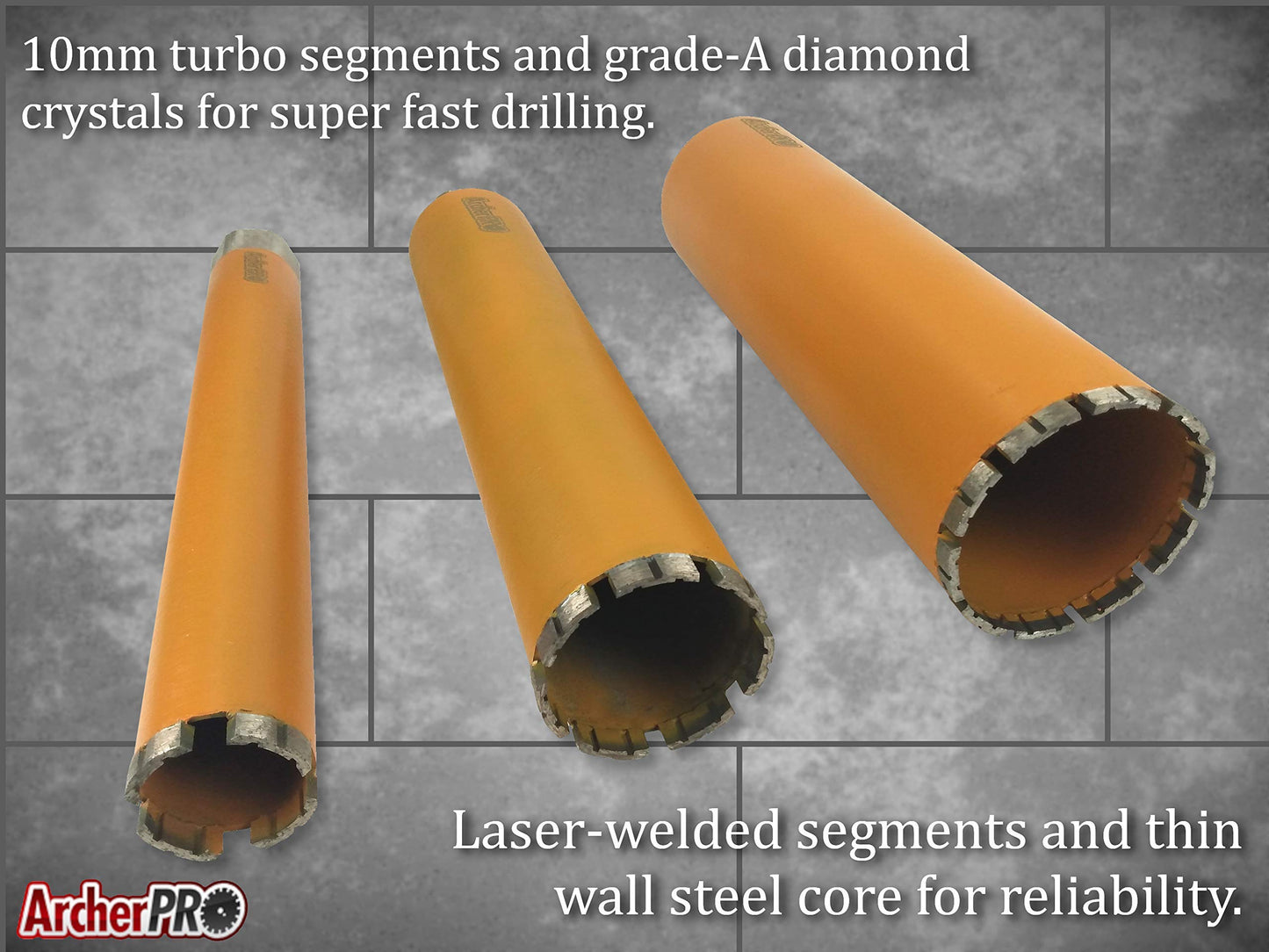 Archer PRO 8” in. Diamond Turbo Core Drill Bit/Hole Saw for Concrete Drilling and Masonry. 14” Drill Depth, 1-1/4” in. -7 Arbor for Core Drill Stand Rig, Dry and Wet Use