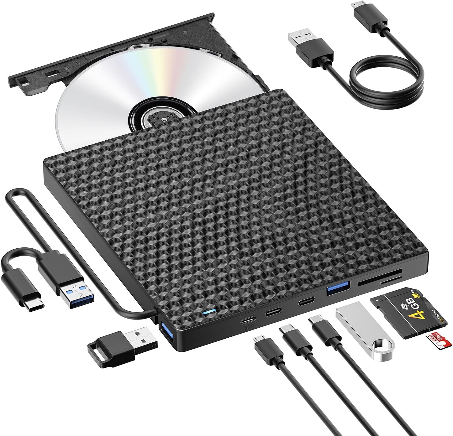 Kadlun 3.0 Drive,4 2 11/10/8/7/XP External CD DVD Drive for Laptop, USB Optical Disc USB Ports and TF/SD Card