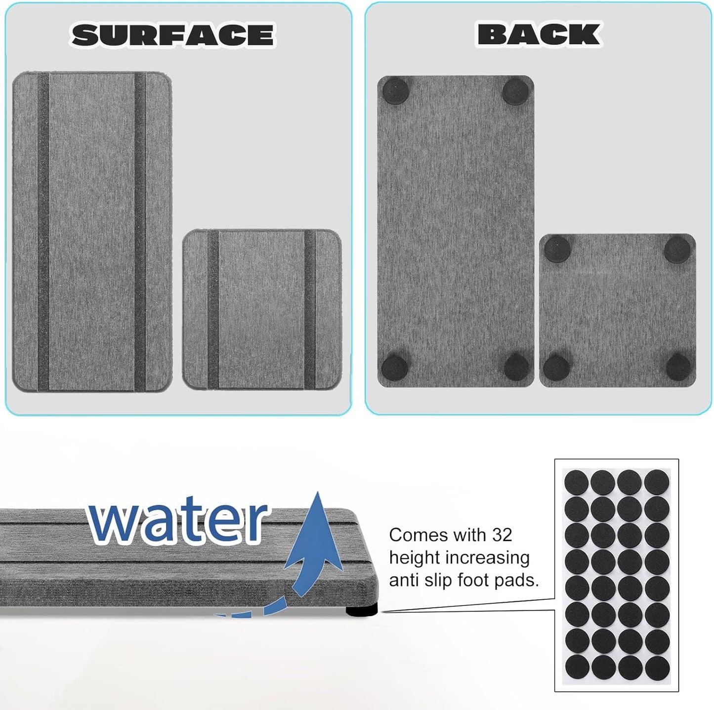 Skiennix Stone Drying Trays - Water Absorbing Diatomaceous Earth Set | 4PCS for Bathroom & Kitchen