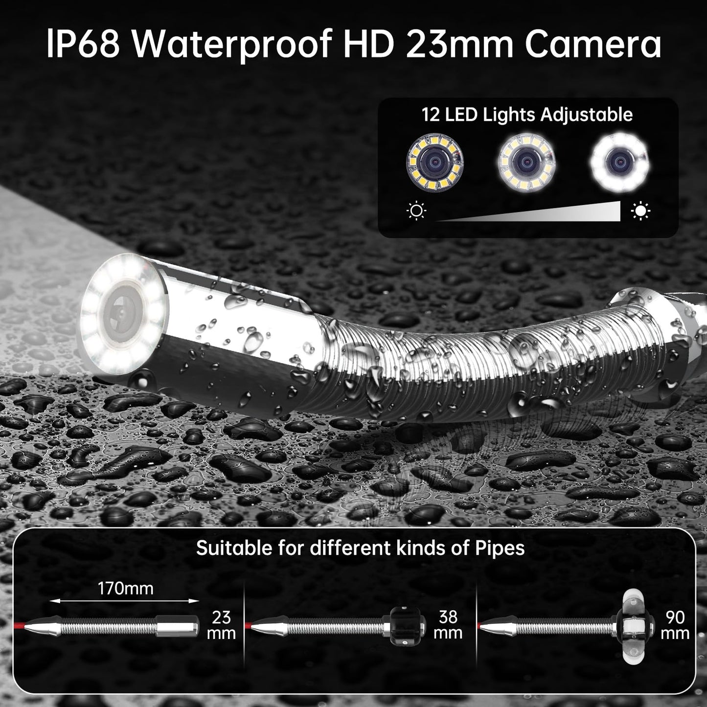 WP9600FTR 512HZ Sewer Camera Head Replacement Parts Self Leveling with Locator 12 Lights Guide Wheel Protective Cover,Accessory for 23MM JQKJCAM Pipe Drain Sewer Inspection Camera SP09F WP90F WP9612