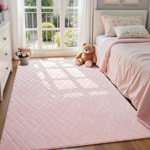 Macgace Ultra Soft Pink Area Rug - 4x6 Modern Geometric Shag with Nonslip Backing | Washable Cozy Carpet for Girls' Bedroom