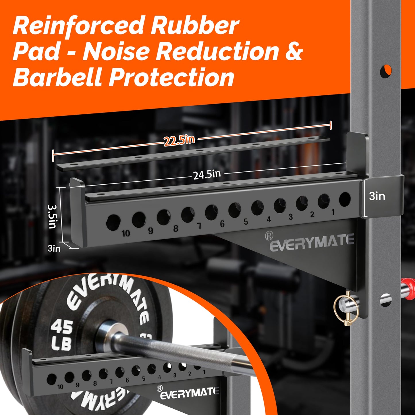 EVERYMATE Safety Spotter Arms, Fits 3"x3" Power Racks with 1" Holes, Heavy Duty 1000LBS Capacity Squat Rack Safety Bars with UHMWPads for Home/Garage Gym Strength Training, Weight is 37LB