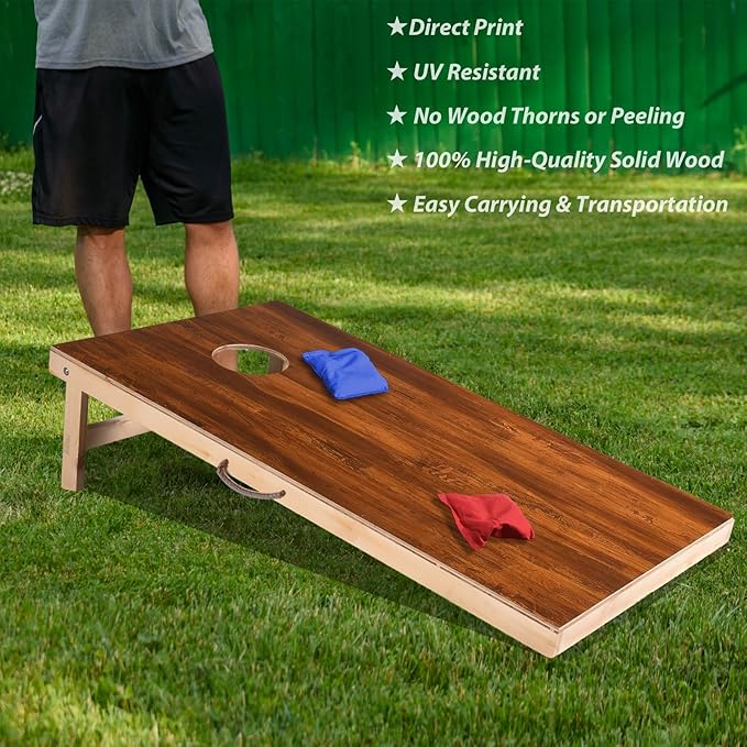 Cornhole Set 4'x2' Cornhole Board Sets with Bags Regulation Size, Corn Hole Games for Adults Outdoor Bean Bag Toss Game, Solid Wood