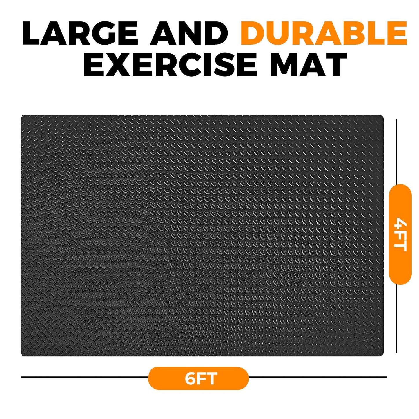 4x6ft Gym Floor Mat 10mm Thick - Large TPE/NPE Foam Workout Mat for Home Gym, Garage Floor, Yoga & Exercise - Non-Slip Eco-Friendly Fitness Mat (Black)