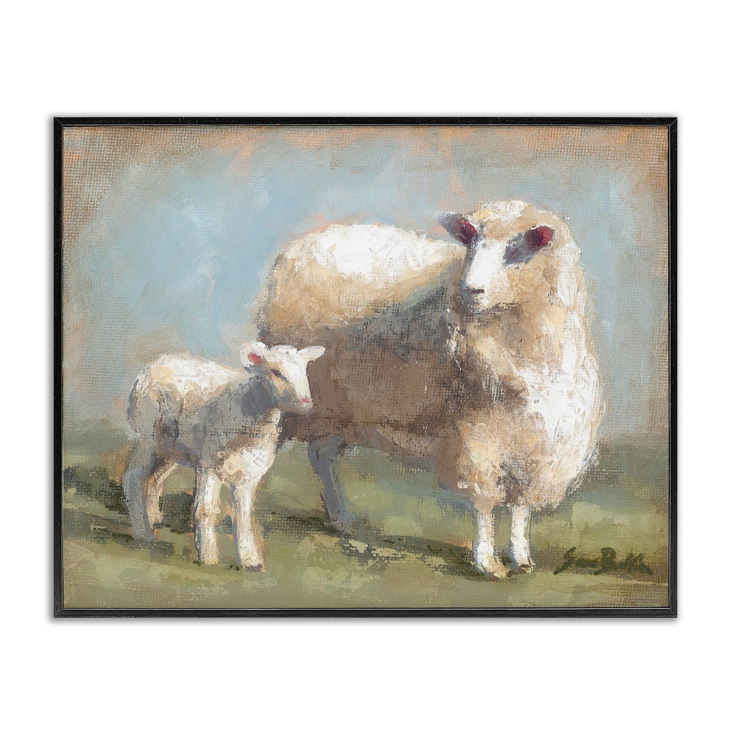Stupell Industries 'Sheep & Lamb Family Farm', Framed Giclee Art, Black, 20 x 16 Inches, Easy to Hang and Sturdy, Made in USA, by Sara Baker