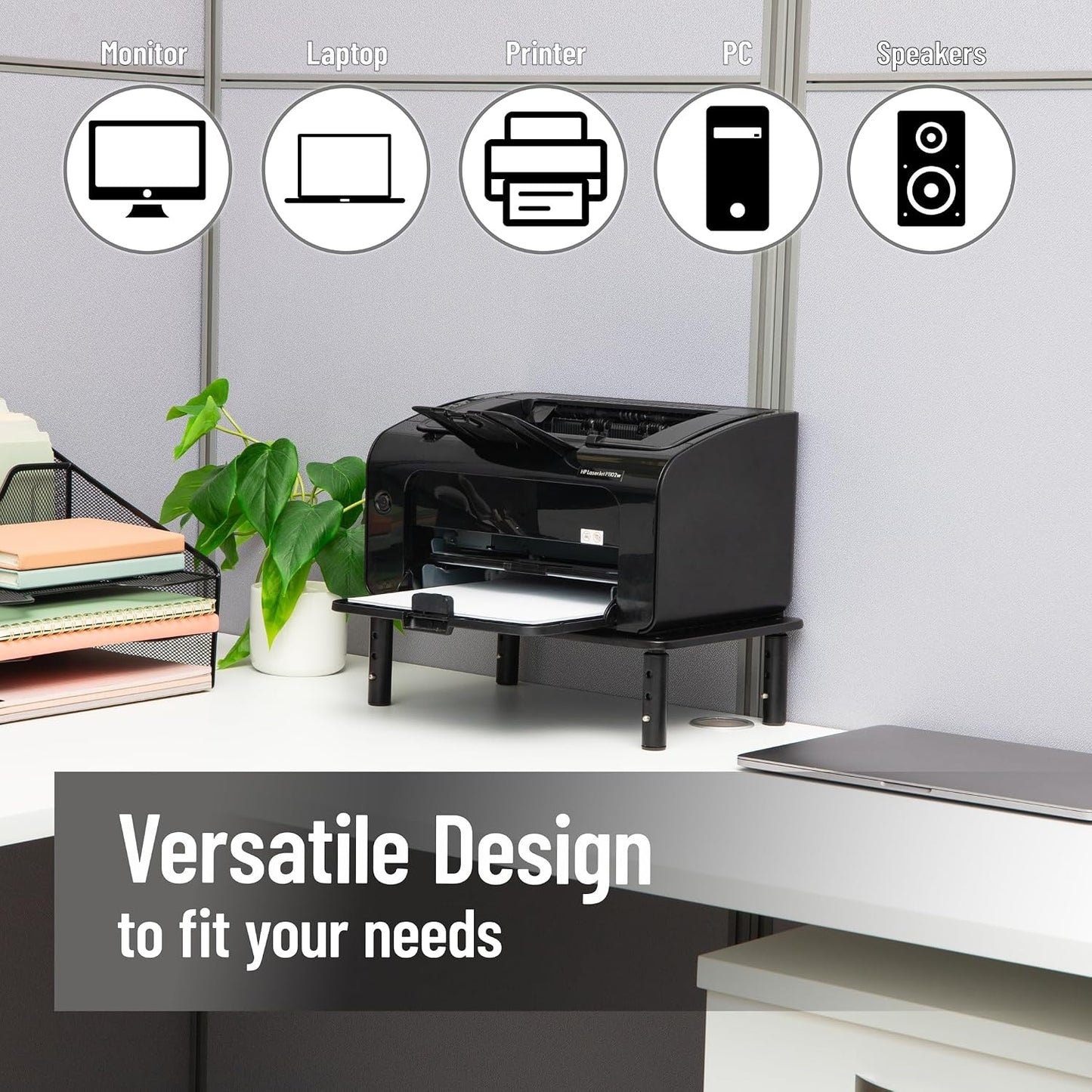 14.5"L 9.25"W 5.5"H, Mind Reader Monitor Stand, Height Adjustable, Ventilated Laptop Riser, Office, Metal, x x Black