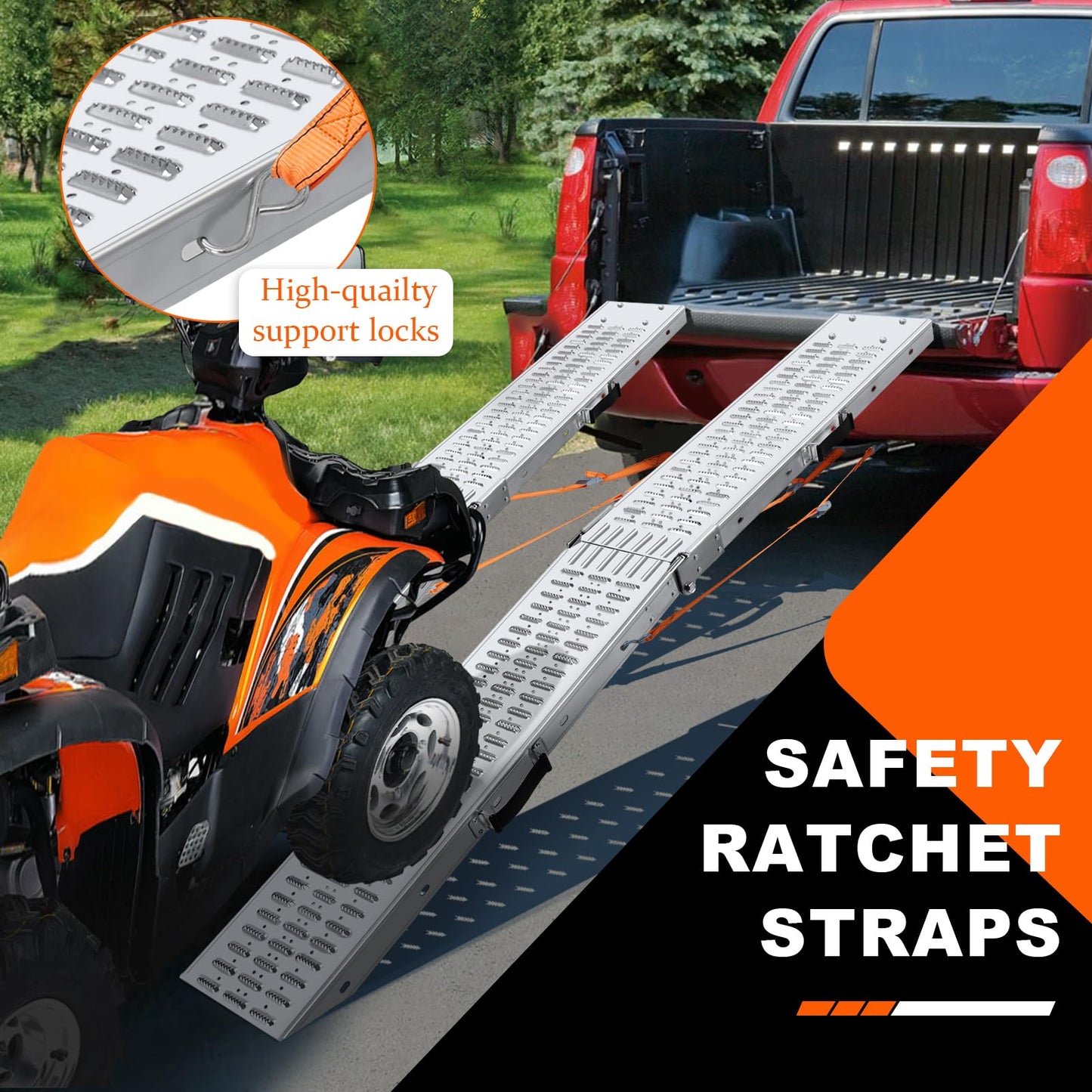 Arejonner 72.5" Heavy Duty Folding Loading Ramps, 1500lb Capacity, Ideal for Motorcycles, Lawn Mowers, ATVs, UTVs, and More – Pack of 2 with Safety Straps and Gloves