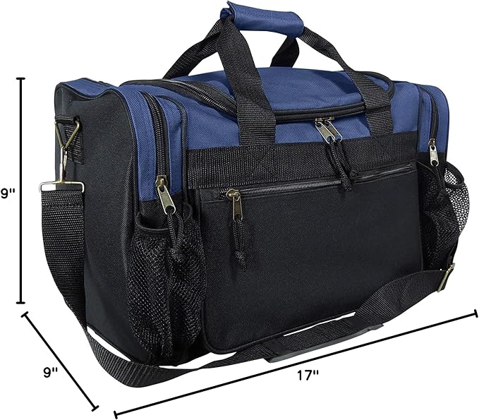 DALIX 17" Duffle Bag Dual Front Mesh Pockets (Black Gold Gray Dark Green Navy Blue Maroon Royal Blue Orange Pink Purple Red White