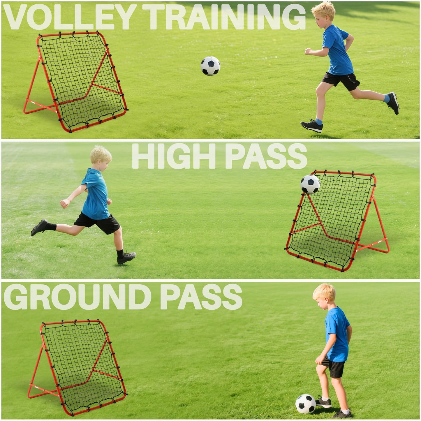 Amazing Tour Adjustable Soccer Rebound Net | Soccer Trainer with Steel Frame | Portable Folding Rebounder for Passing & Shooting Practice | Outdoor Sports Equipment for Youth & Adult, Red