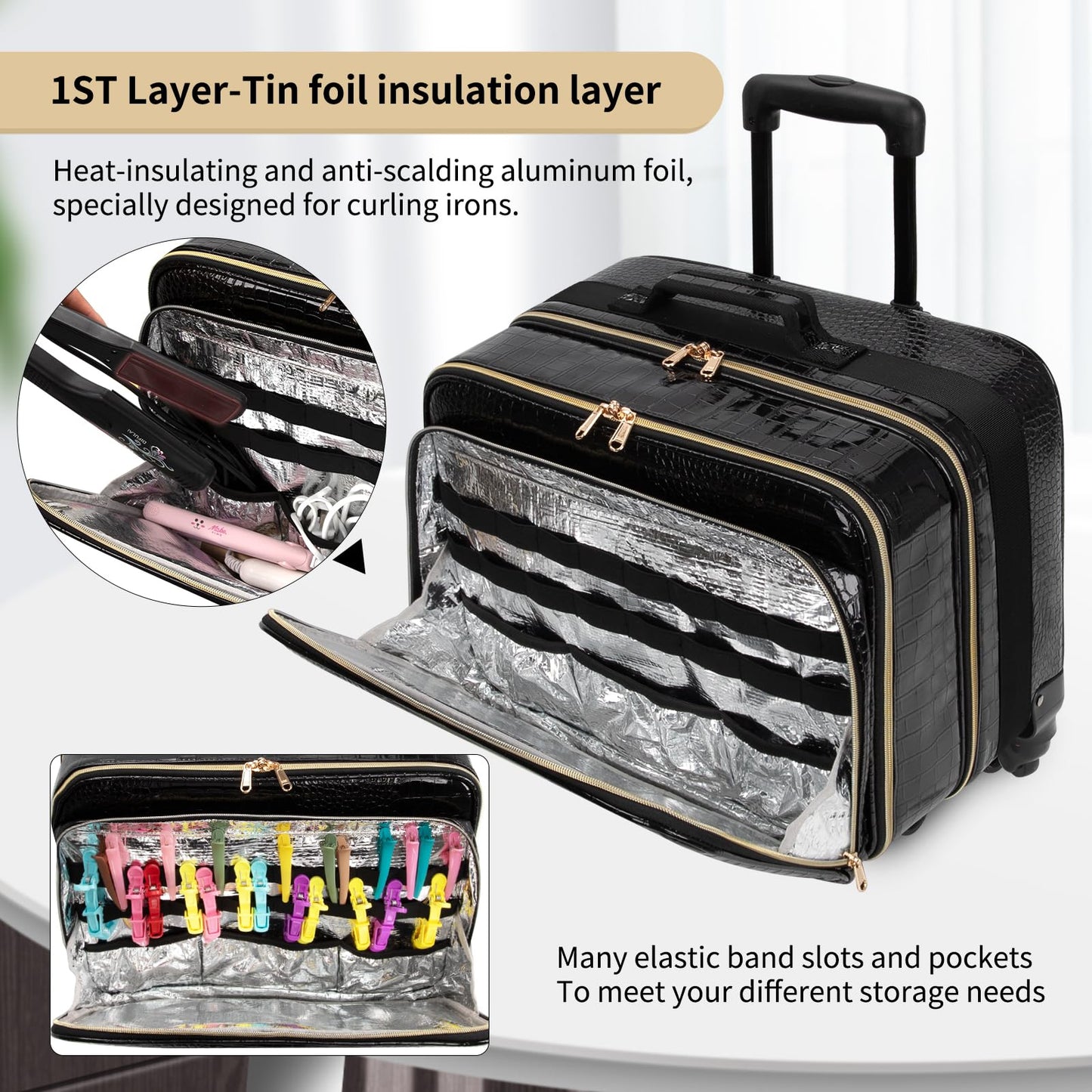 OCHEAL 18 Inch Rolling Makeup Train Case, Extra Large Travel Cosmetic Organizer Storage Trolley with Wheels, 3 Layers & 3 Travel Makeup Bags Carry On for Hairstylist Cosmetology Artist