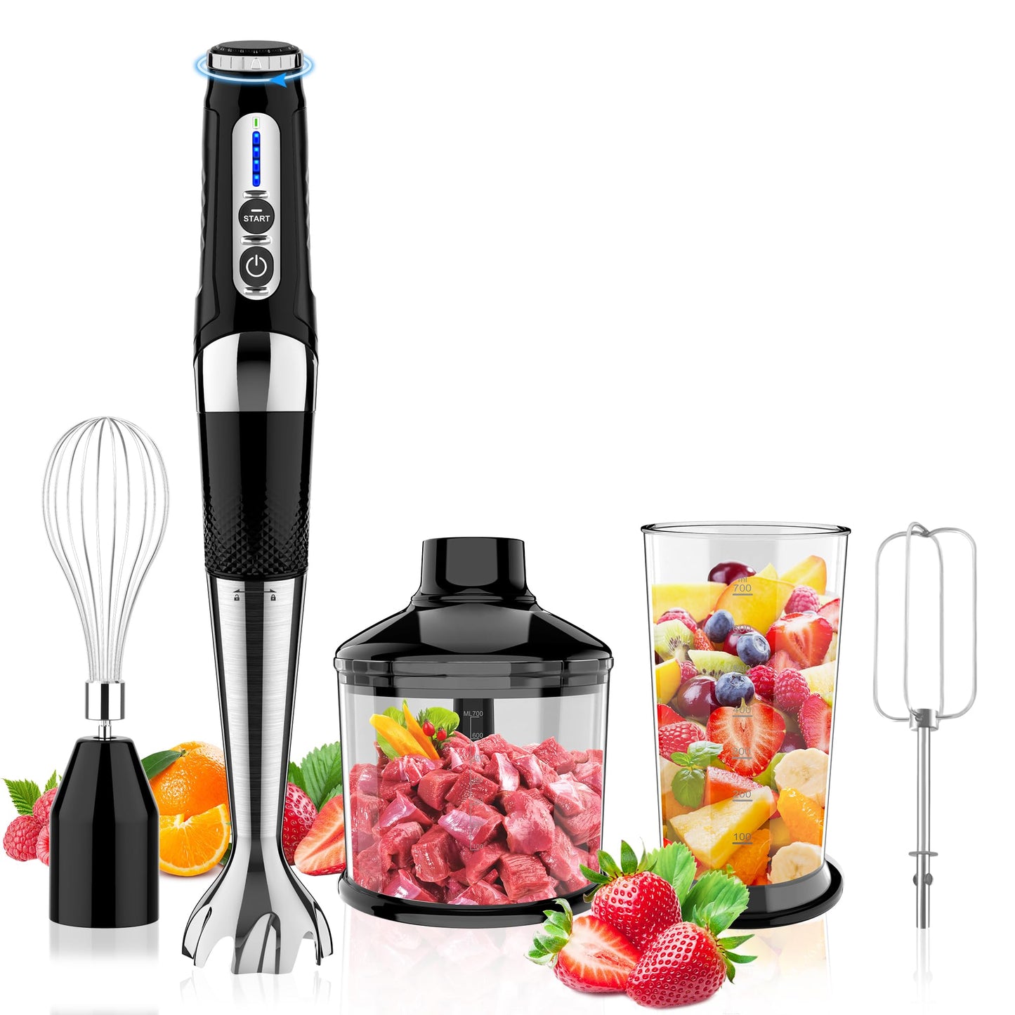 Toogel Cordless Immersion Blender, 3-in-1 Electric Hand Blender with 21-Speed & 3-Angle Adjust, USB Rechargeable, BPA-Free & Dishwasher Safe for Baby Food, Smoothies, Soup (Black)