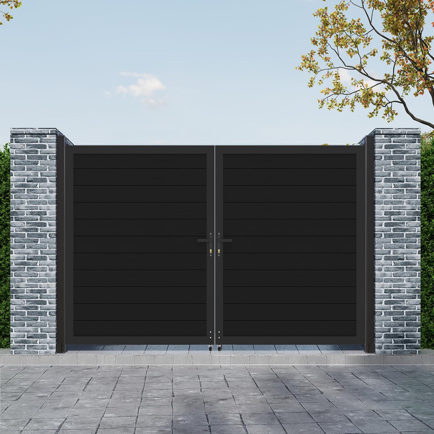 Mondaria Aluminum Double Fence Gate, 6FT H x 10FT W Outdoor Driveway Privacy Gate with Heavy Duty Metal Frame, Rustproof Powder-Coated Gate with Lockable Handle Kit (Posts Not Included)