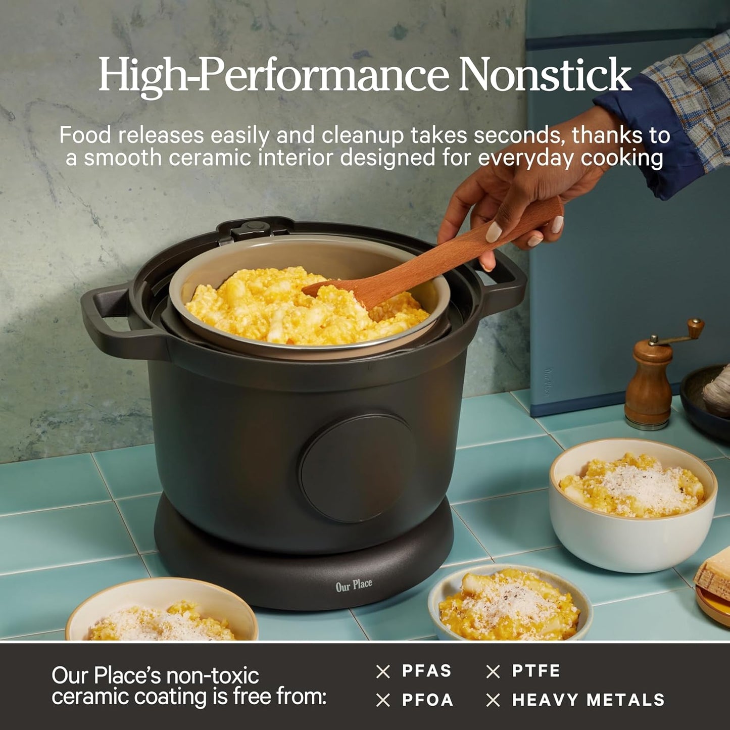 Our Place Dream Cooker - 6 Qt Ceramic Nonstick Multicooker with Touchscreen & Auto Steam Release | 4 Cooking Modes in Blue Salt
