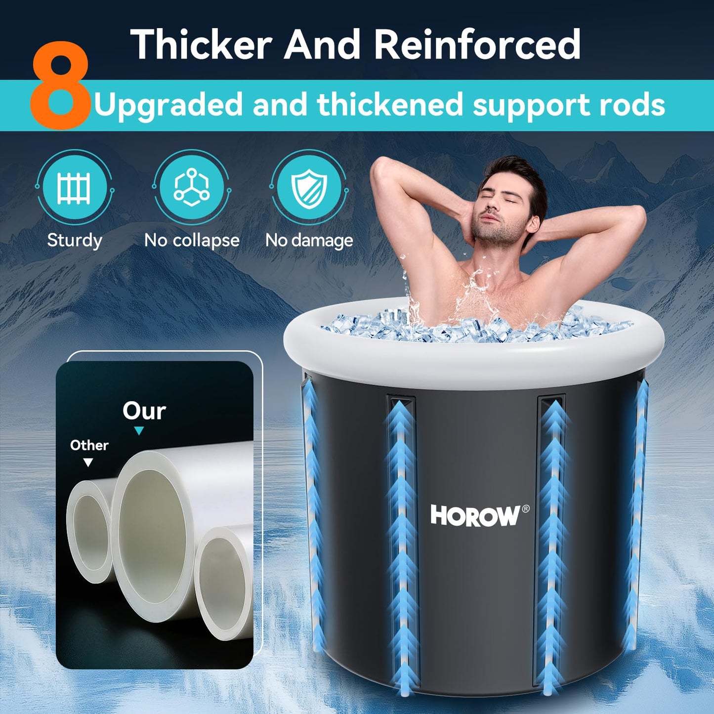 HOROW Ice Bath Cold Plunge Tub with Cover, Multiple Layered Portable Ice Bath Plunge for Cold Water Therapy and Recovery, Indoor & Outdoor Use for Athletes & Adults, 100 Gallons, Black, Round