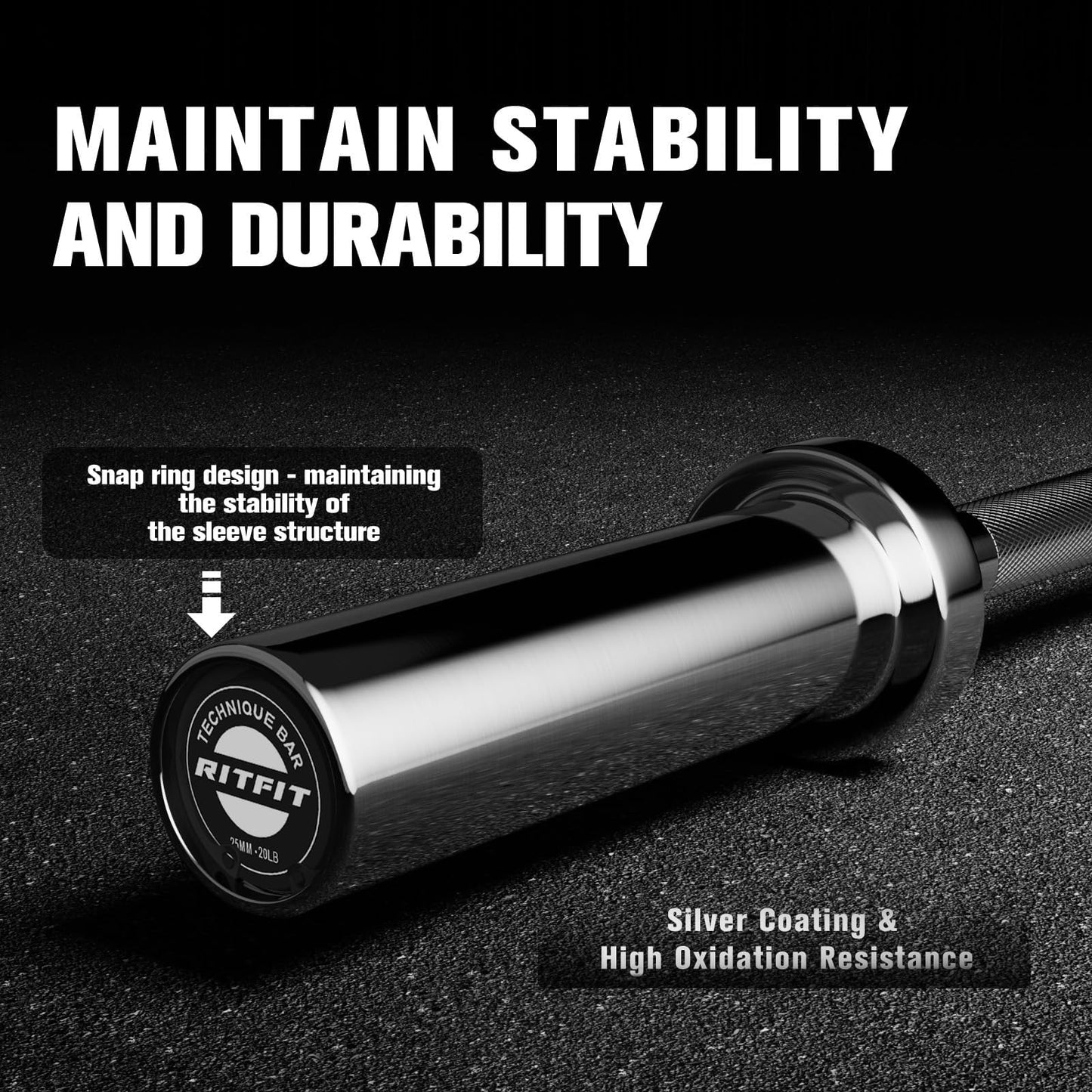 RITFIT Olympic Barbell 4ft/6ft - 2 Inch Weight Bar for Strength Training, Weightlifting, Squat, Deadlift, Bench Press, Curl, Overhead Press - 350lbs/500lbs Capacity 4FT Silver with Collar
