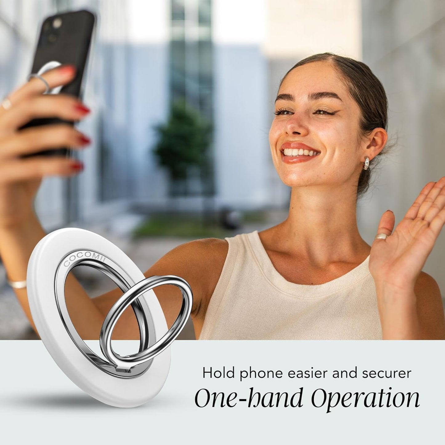 COCOMII 360 Magnetic Phone Ring Holder for MagSafe, Rotation Finger Grip Stand, Matte White