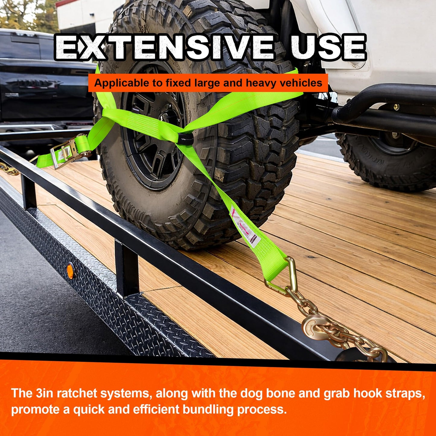 Mimanchi 3 Inch 8 Point Roll Back Tie Down Kit with 3/8" Chain Grab Hooks on Both Ends, 6600 lb WLL, Heavy Duty Tow Truck Straps Car Hauler Carrier Tie Down