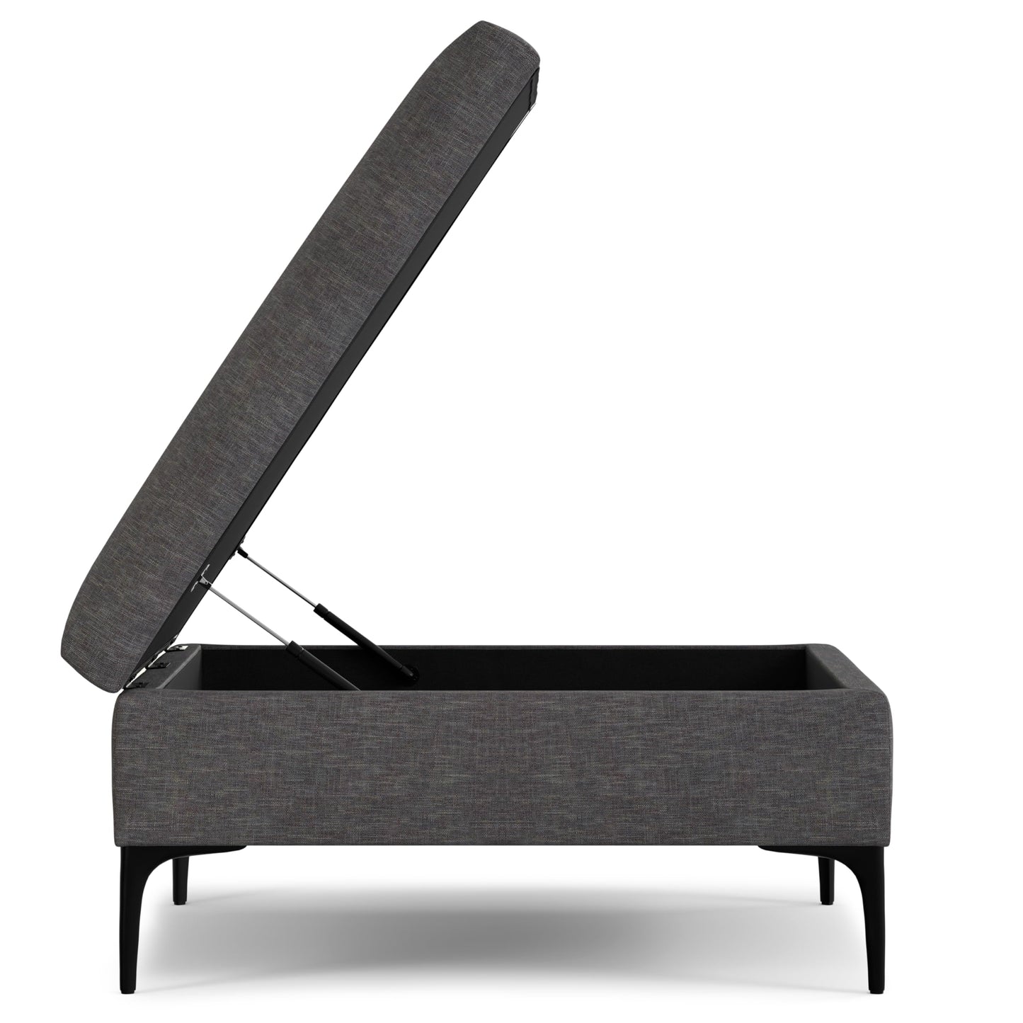 SIMPLIHOME Rebecca 36 inch Wide Contemporary Square Mid Century Coffee Table Storage Ottoman with Lift Up Lid in Slate Grey Polyester Linen, Assembled, For the Living Room, Entryway and Family Room