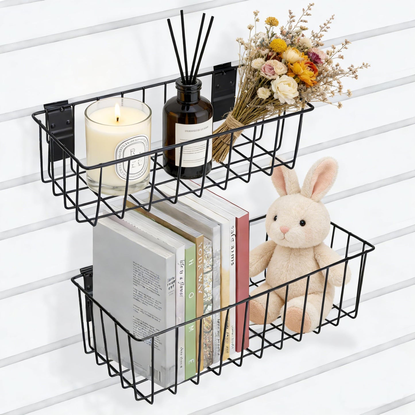 MENEONE Heavy-Duty Slatwall Baskets and Hooks - Slatwall Accessories for Standard Slatwall Panels | Ideal for Organizing Garages and Workshops