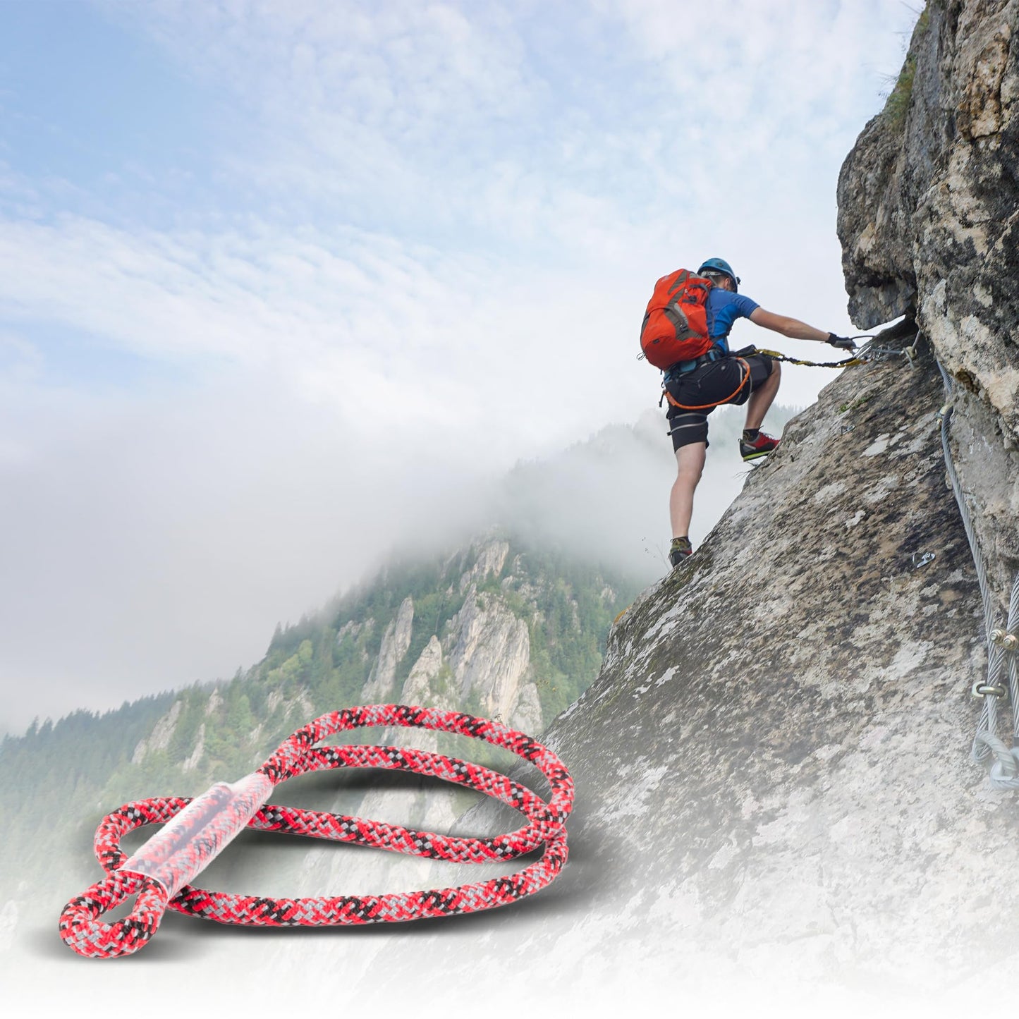 Rock-N-Rescue 8mm Sewn Prusik Loop – Precision-Stitched Rope Loop for Arborist Rigging, Climbing, and Rescue – 10,000lbf Prusik Cord for Tree Work, Saddle Hunting, and Rigging Systems - Red 18”