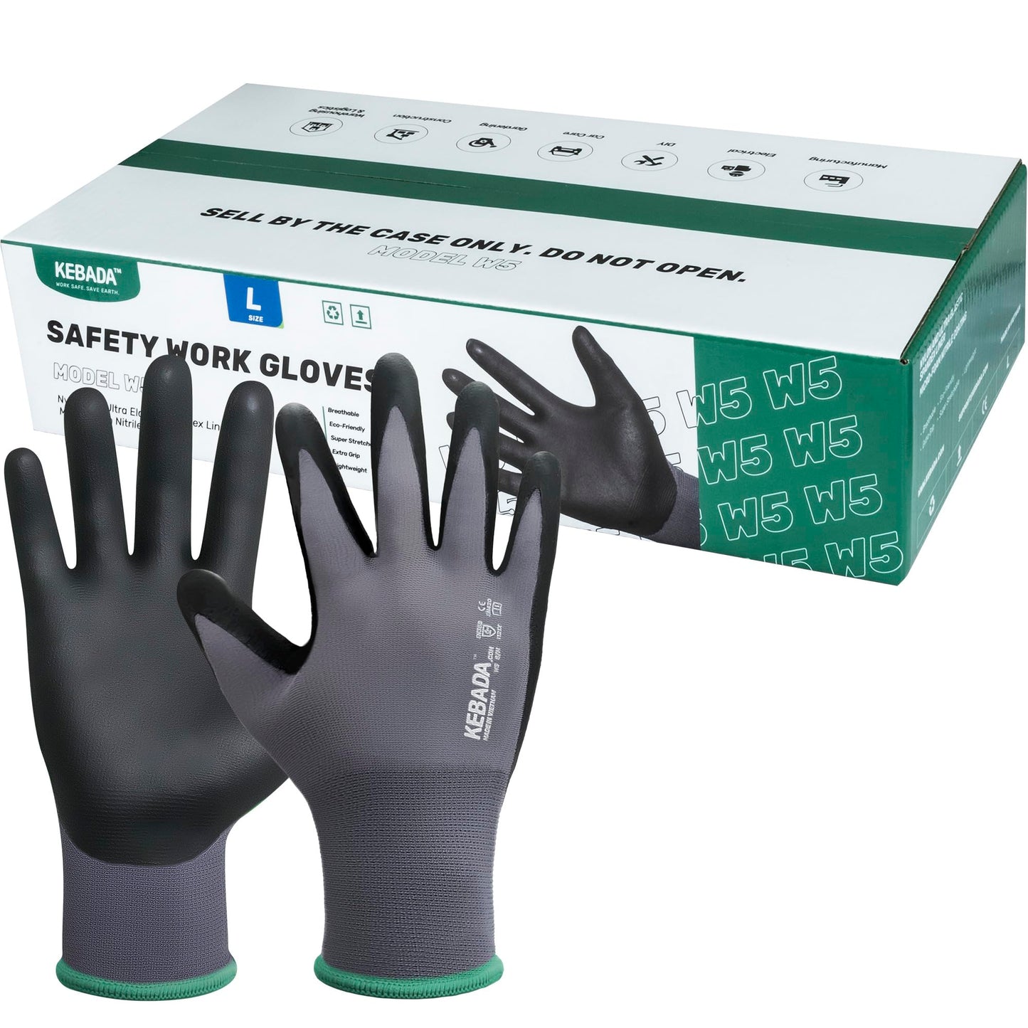 Kebada W5-60 Pairs Bulk Safety Work Gloves Foam Nitrile Coated, Seamless Knit Nylon Glove with Grip, Ideal for Mechanic, Warehouse, Construction & Gardening, XX-Large