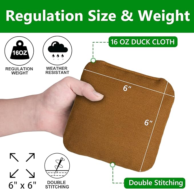 EunHo Cornhole Bags Set of 8 Regulation Size & Weight Corn Hole Bean Bags Official Professional All Weather for Tossing Game with Carry Case