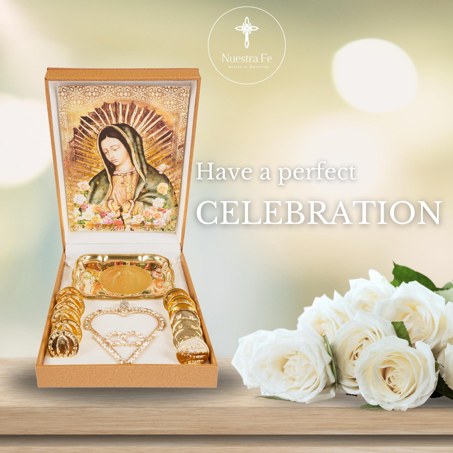 Nuestra Fe Arras para boda catolica Handmade in Mexico - Arras de boda catolica - perfect for lazo para boda catolica - monedas de boda - mexican arras - wedding coins catholic arras - wedding lasso