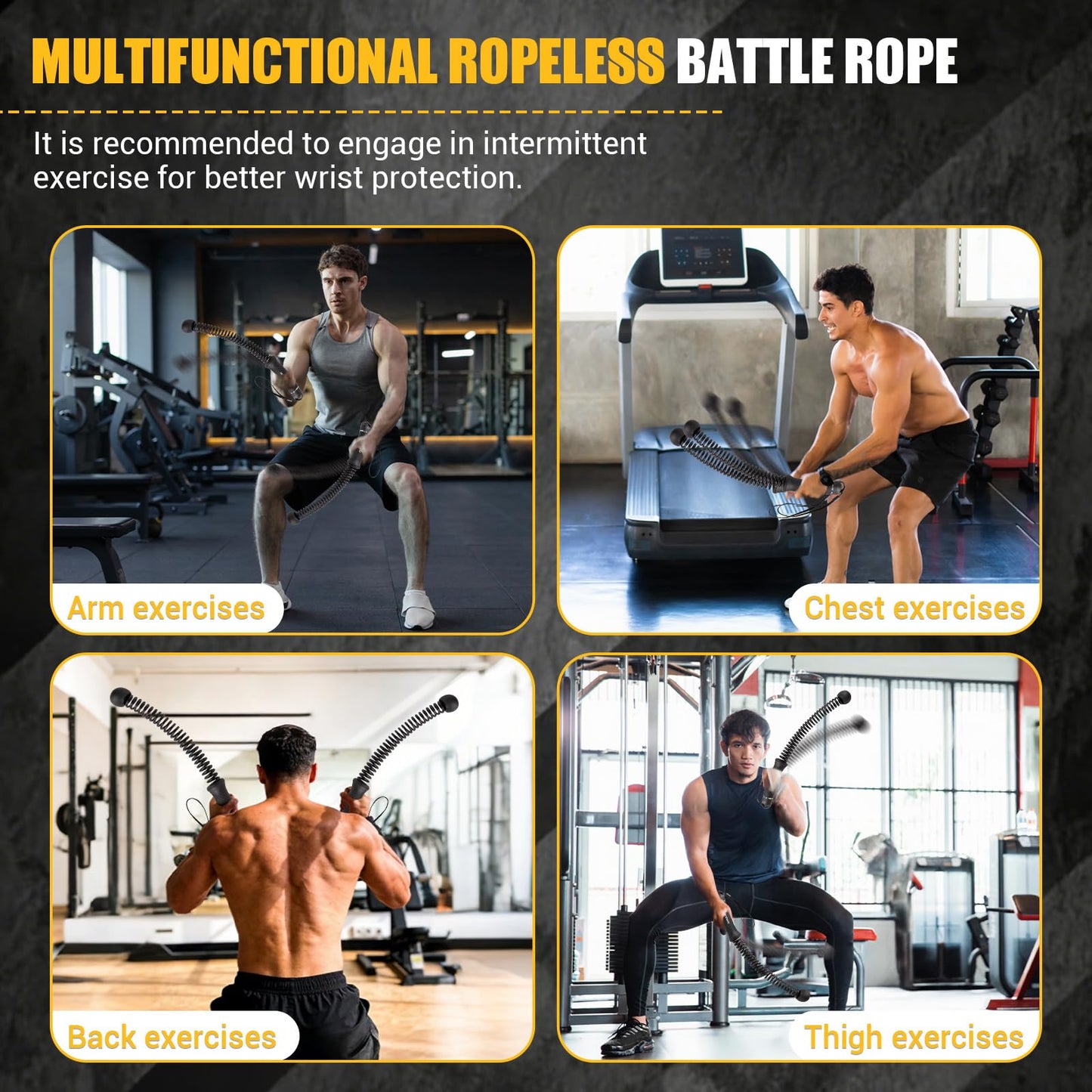 Ropeless Battle Ropes, Upgraded Heavy Duty Portable Cordless Battle Ropes for Home Gym with Poster & Non-Slip Soft Handles for Wrist Protection, Exercise Rope for HIIT and Low-Impact Aerobic Training