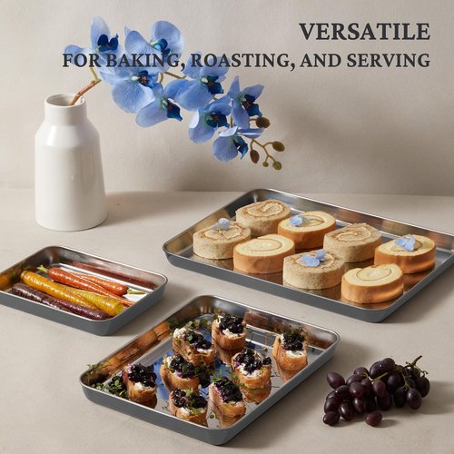 BRONYPRO Stainless Steel Baking Sheet Pan Set - Non-Toxic, Warp-Resistant Cookie Sheets (9/12/16 In) | Gray