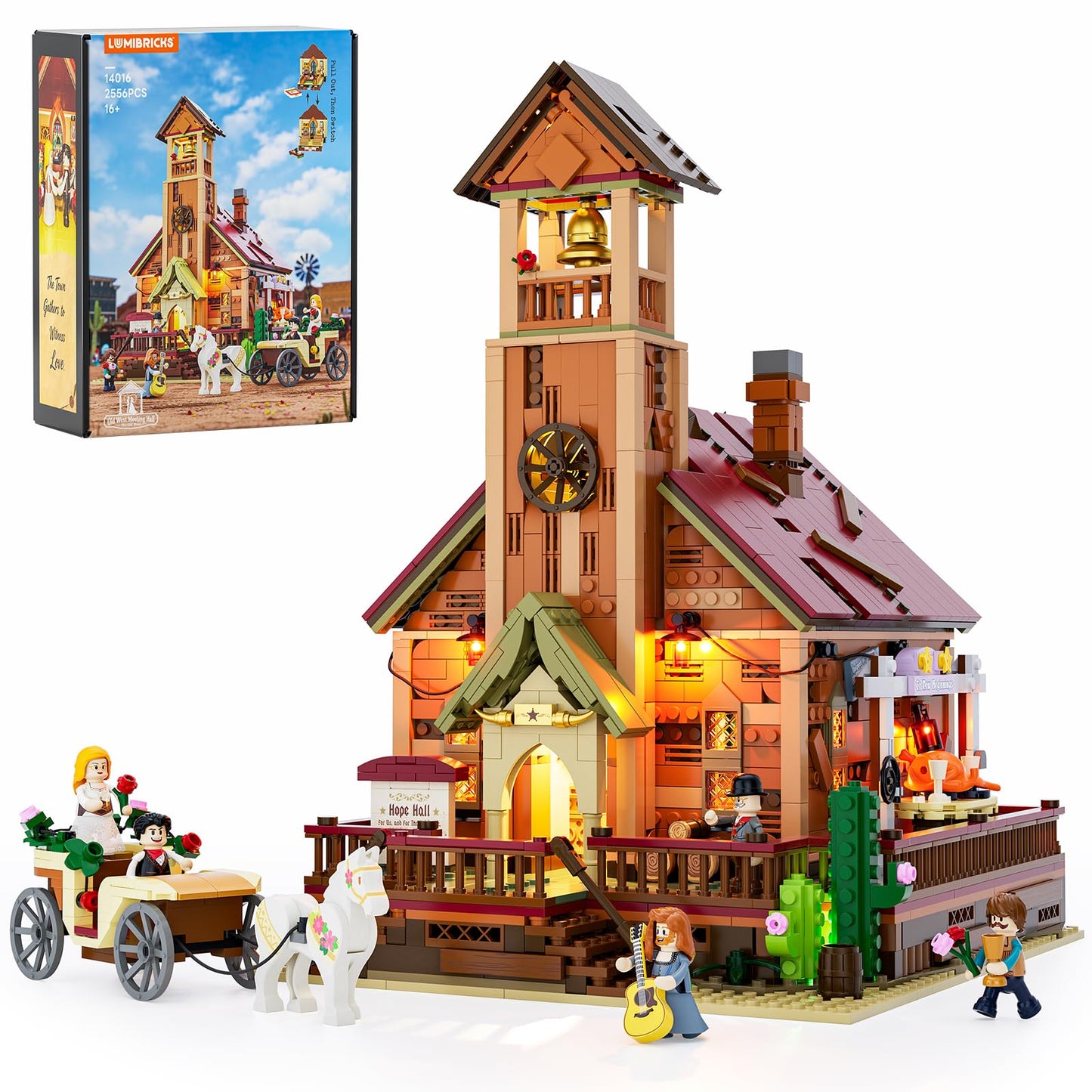 Lumibricks Old West Meeting Hall Lighting Building Bricks Set - 2556 Pcs Western Hope Hall Light Construction Building Model Set for Adults and The Old West Lovers