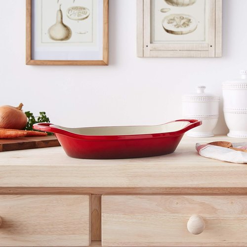 Lodge Enameled Cast Iron Oval Casserole - Dual Handles, Oven Safe to 500°F - 2 Quart, Red