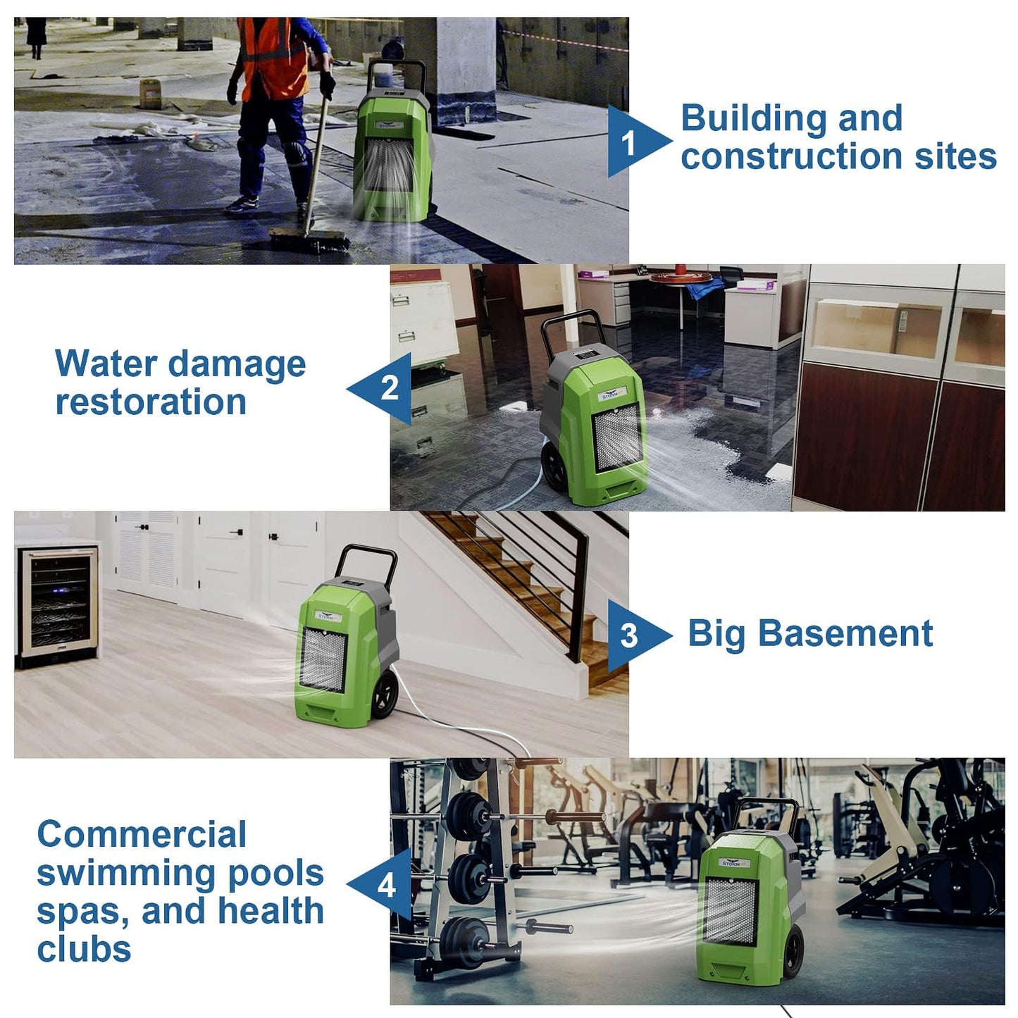 ALORAIR 180 Pints LGR Industrial Dehumidifier with Pump and Drain Hose, Portable Commercial Dehumidifier with Wheels for Home, Basements, Garages, and Job Sites, 6-Year Warranty, Green