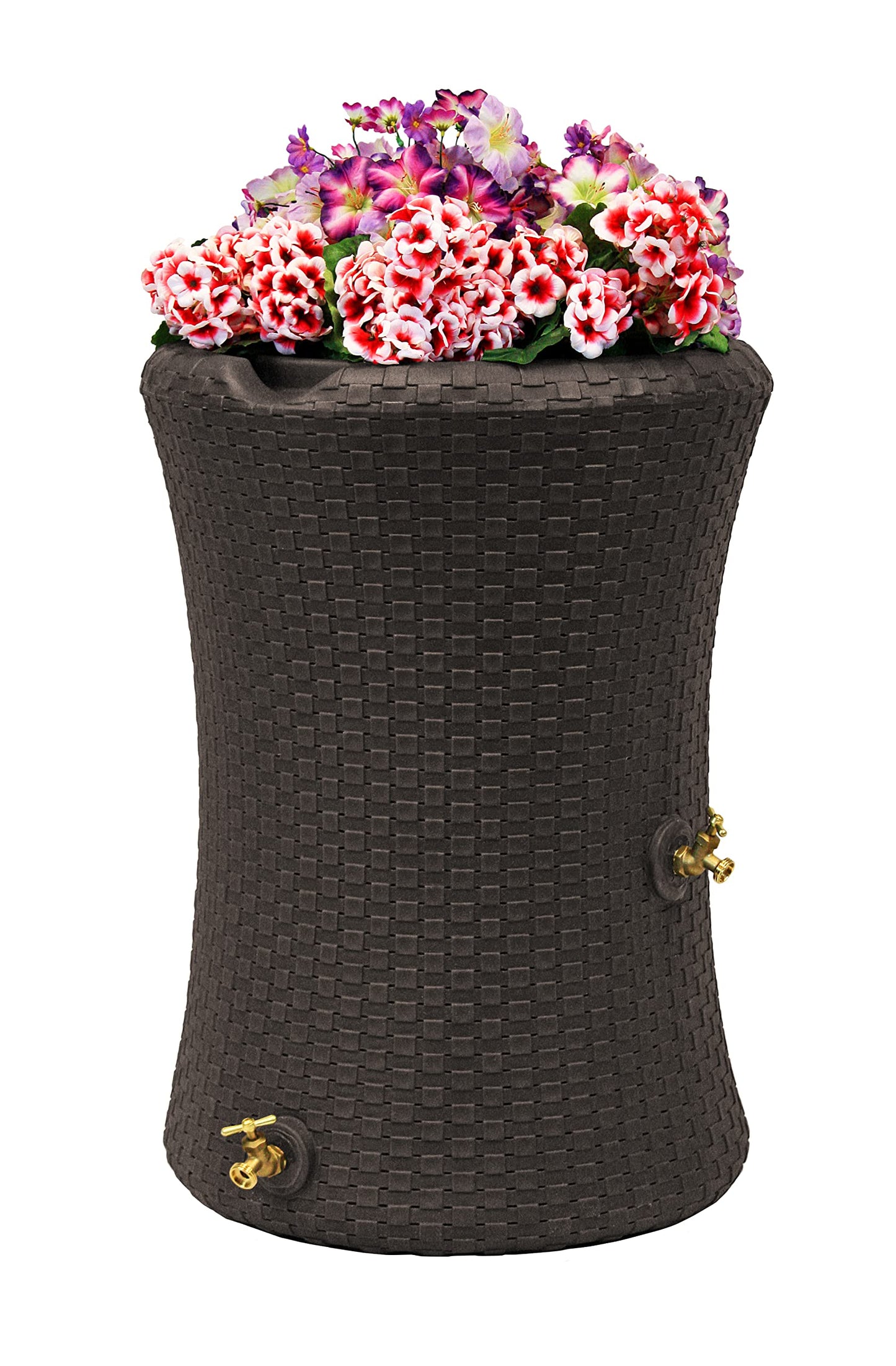 Good Ideas Impressions 50 Gallon Nantucket Outdoor Home Rain Barrel Water Storage Collector with Garden Planter and Brass Spigot, Dark Brown