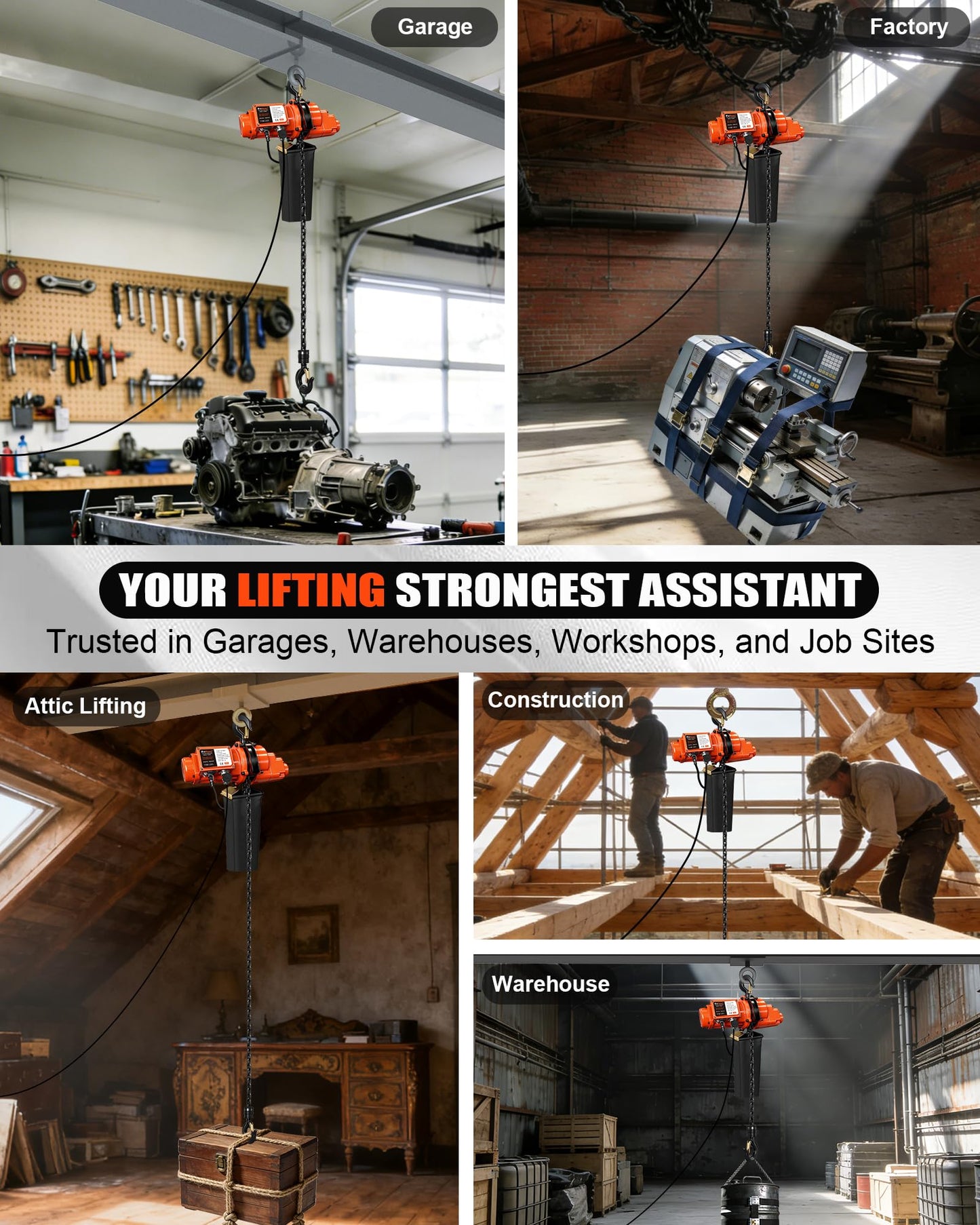 FITHOIST Electric Chain Hoist, 1100 lbs Electric Hoist with 20 ft Wired Remote Control, 10 ft Lifting Height, 1500w Single Phase Overhead Crane with Chain for Factories, Warehouses, Garages, Home